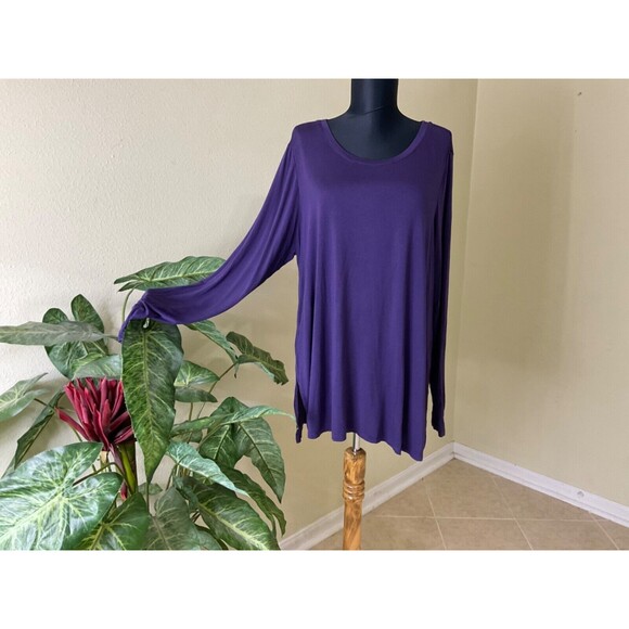 LOGO Lori Goldstein Womens plus size 1X Purple LS Tunic Top stretch Jersey Knit - Picture 1 of 12